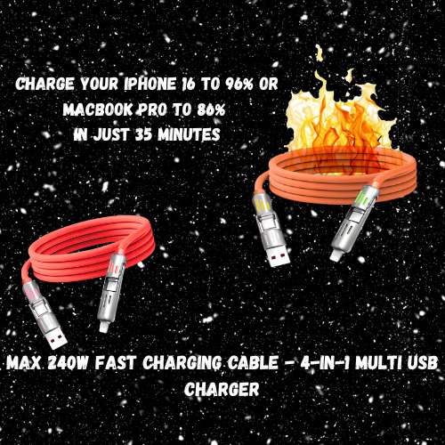 MAX 240W Fast Charging Cable - 4-In-1 Multi USB Charger - Universal