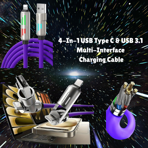 1PC 240W 4-In-1 USB Type C & USB 3.1 Multi-Interface Charging Cable, Aluminum Alloy, Quick Charge Data Sync Cord for Samsung, Xiaomi, Oneplus, No Battery, ≤ 36V Charger Purple Cellphone Smartphone Electronic Charging Cables
